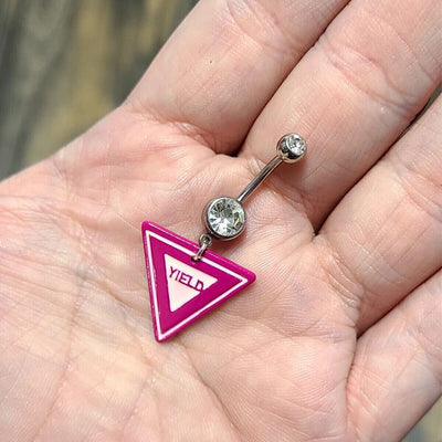 Belly Navel Ring Yield Sign Pink Triangle Surgical Steel 14g