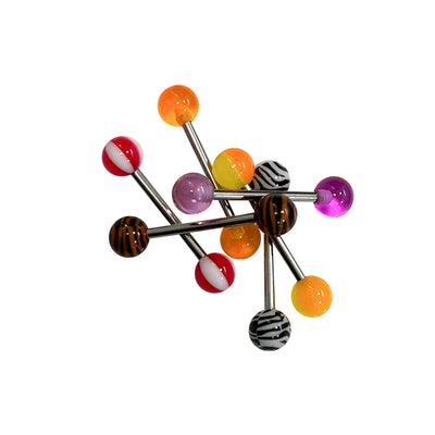 Pack of 6 Barbells tongue rings 14g solid titanium shaft acrylic beads glow up