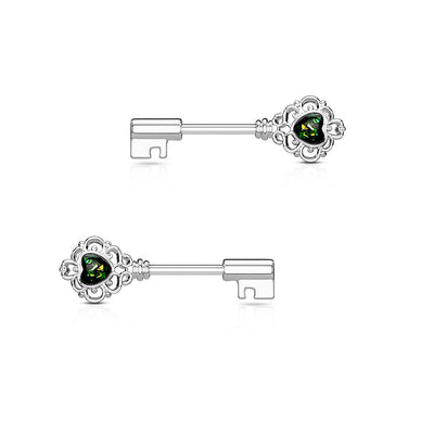 Key Design 14G Nipple Barbell with Opalite Gem