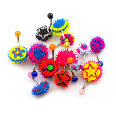 Belly Button Ring Package of 12 with Random Silicone Spike Design