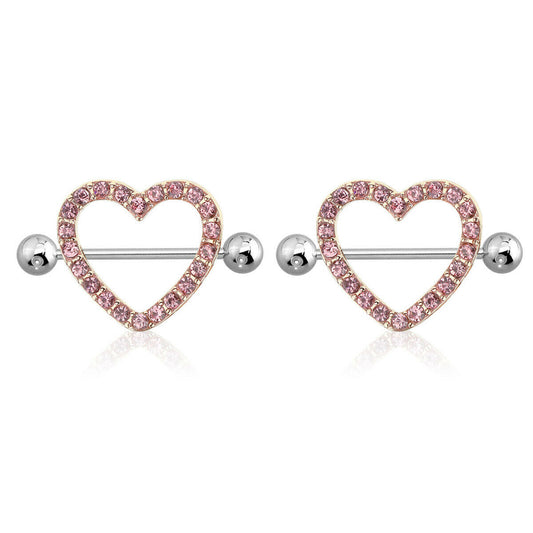 AB Gem Paved Heart Nipple Shield Ring Piercing jewelry 14 Gauge 3/4" Length - 2