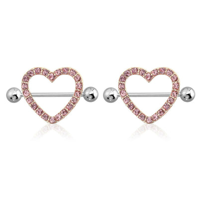 AB Gem Paved Heart Nipple Shield Ring Piercing jewelry 14 Gauge 3/4" Length - 2