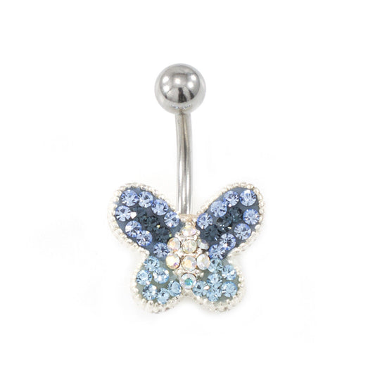 Belly Button Ring with Butterfly Design Multiple Gems 14g