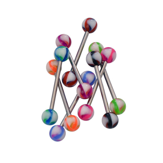 Pack of 8 Assorted Acrylic Ball Colors Tongue Straight Barbells Surgical Steel