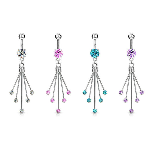 Navel Belly Ring Titanium Shaft with Round dangle CZ 14 Gauge