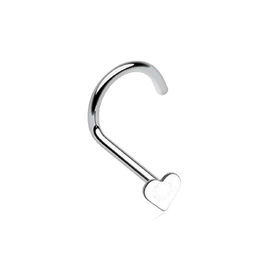 Nose Screw Ring with Flat Top Heart 14Kt Solid White Gold 20 Gauge