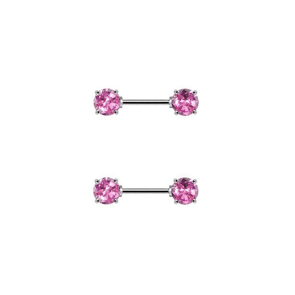 Nipple Ring Barbells Surgical Steel Front Facing Double Round Gem 14G 12MM Bar