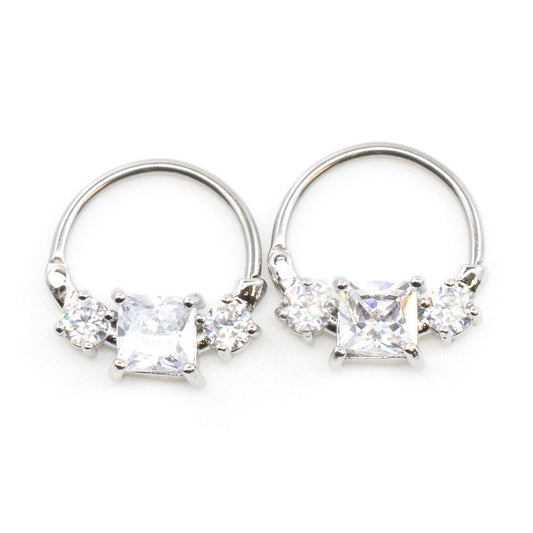 Pair of Nipple Clicker with Prong Setting Cubic Zirconia Square Shape 14G