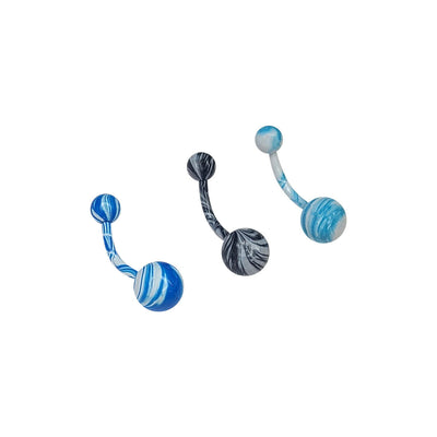 3 Pack of Belly Navel Rings Enamel Coated Unique Hand Painted Designs 14 Gauge