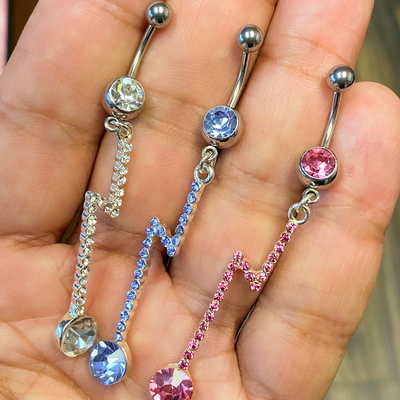 Belly Button Ring with long Lightning design jewels 45mm long 14G