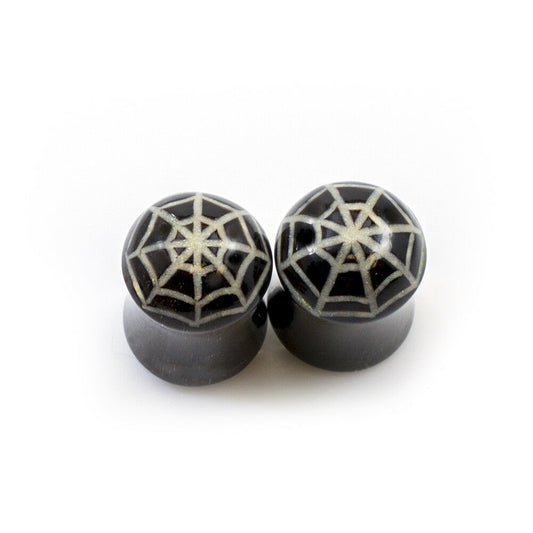 Pair of Ear Plugs made of Organic Horn Bone with Spider web Design