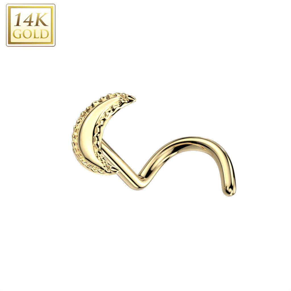Nose Screw Rings With Crescent moon top 14K solid gold 20G fit nose piercings