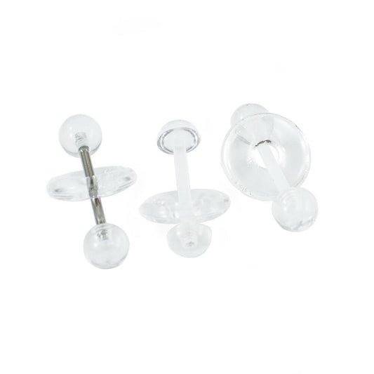 Pack of 3 Assorted Tongue Clear Doughnut Straight Barbells 14G