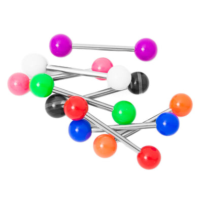 Tongue Piercing Barbells - 8 Pack No Duplicates - Colorful Acrylic Balls - 14ga