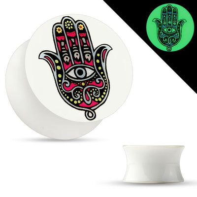 Glow in the Dark Hamsa Ear Gauges Plugs Double Flared Acrylic Saddle Fit
