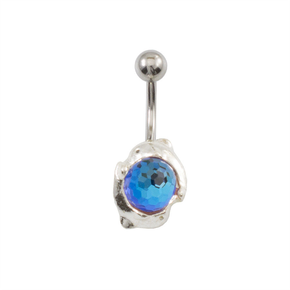 Navel Ring with Two Dolphin and Disco Ball Design 14g