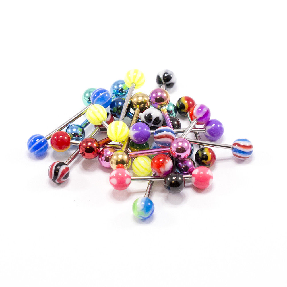 20 pcs Assorted Tongue Rings straight barbells 14G Surgical Steel