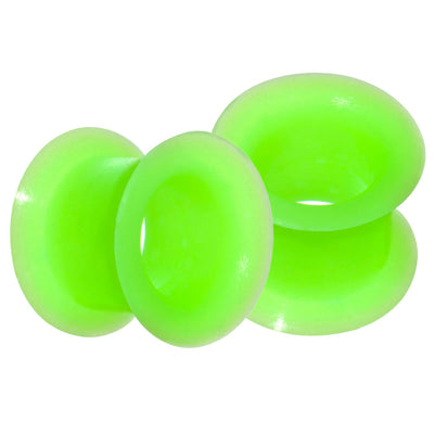 Pair of Glowing Silicone Double-Flared Ear Plugs - 2 Gauge to 1/2"