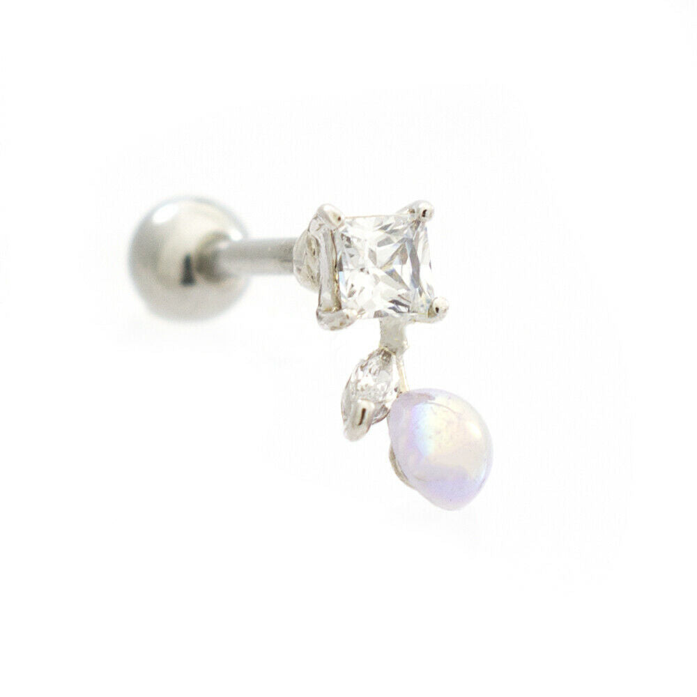 Opalite Cherry Top Cubic Zirconia Design Ear Cartilage Barbell 16g Surgical St.