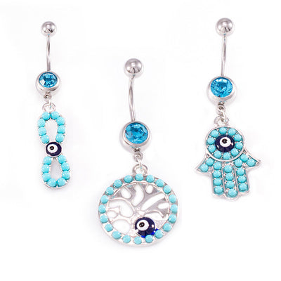 Evil Eye Belly Button Ring Package of 3 / Tree of life, Infinite love and Hamsa