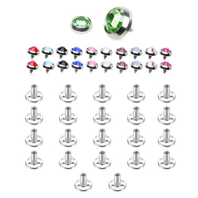Dermal Piercing Professional Kit Jewelry Multi Press-Fit Gem 22 Tops & 22 Bottom