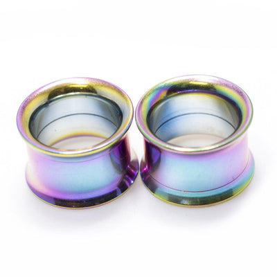Ion-Plated Rainbow Double Flared Screw-Fit Ear Plugs - 8 Gauge to 1 Inch