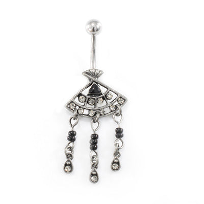 Belly Button Ring with Filigree Fan Dangle Design and Cubic Zirconia Gems 14G