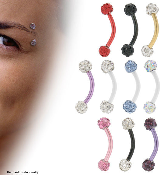 Eyebrow Ring 16G Anodized Titanium Curved Barbell CZ Gems Cartilage Tragus Rook