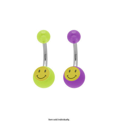 Acrylic Smiley Face Belly Button Ring 14G