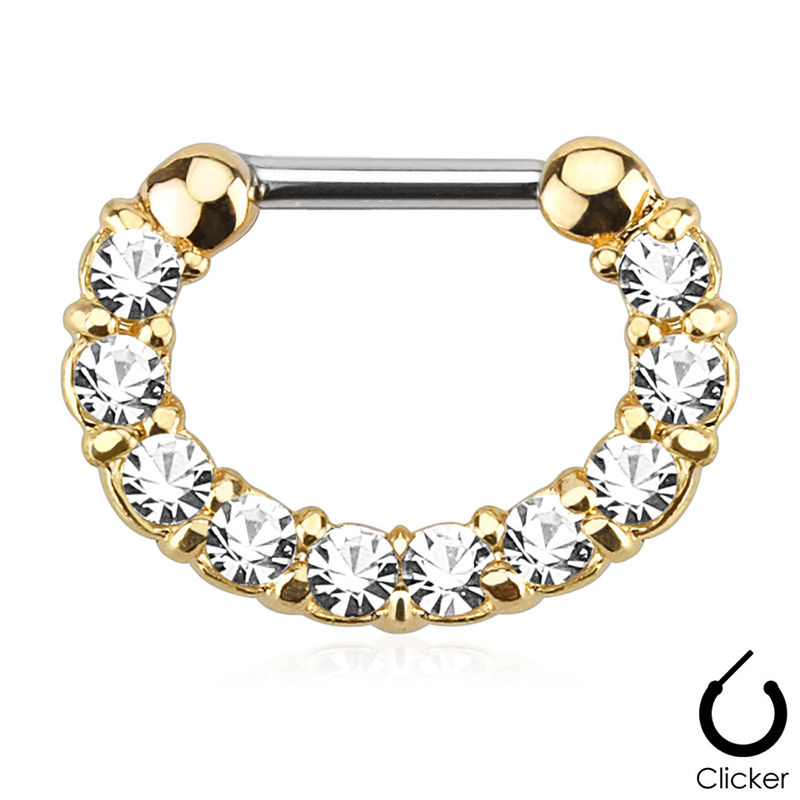 Ion Plated Gold 16ga Septum Clicker with CZ Gems
