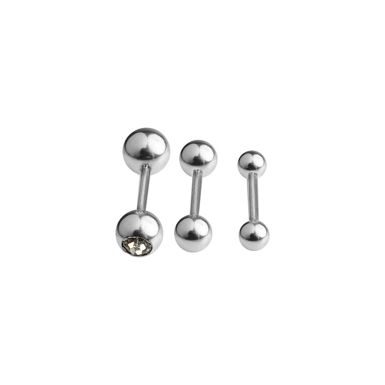 Micro Barbells with CZ Jewel Ball Surgical Steel Cartilage Earring 16g Set of 3