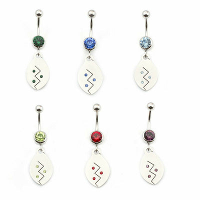 Belly Button Ring 14g Surgical Steel Dangling Tribal Etched Design CZ Jewels