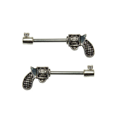 Pair of Nipple Rings 14G Revolver Gun Design Surgical Steel