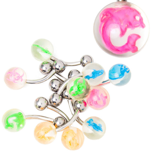 10pk Belly Ring Navel Piercing 316L Surgical Steel w/ Acrylic Inlay Ball