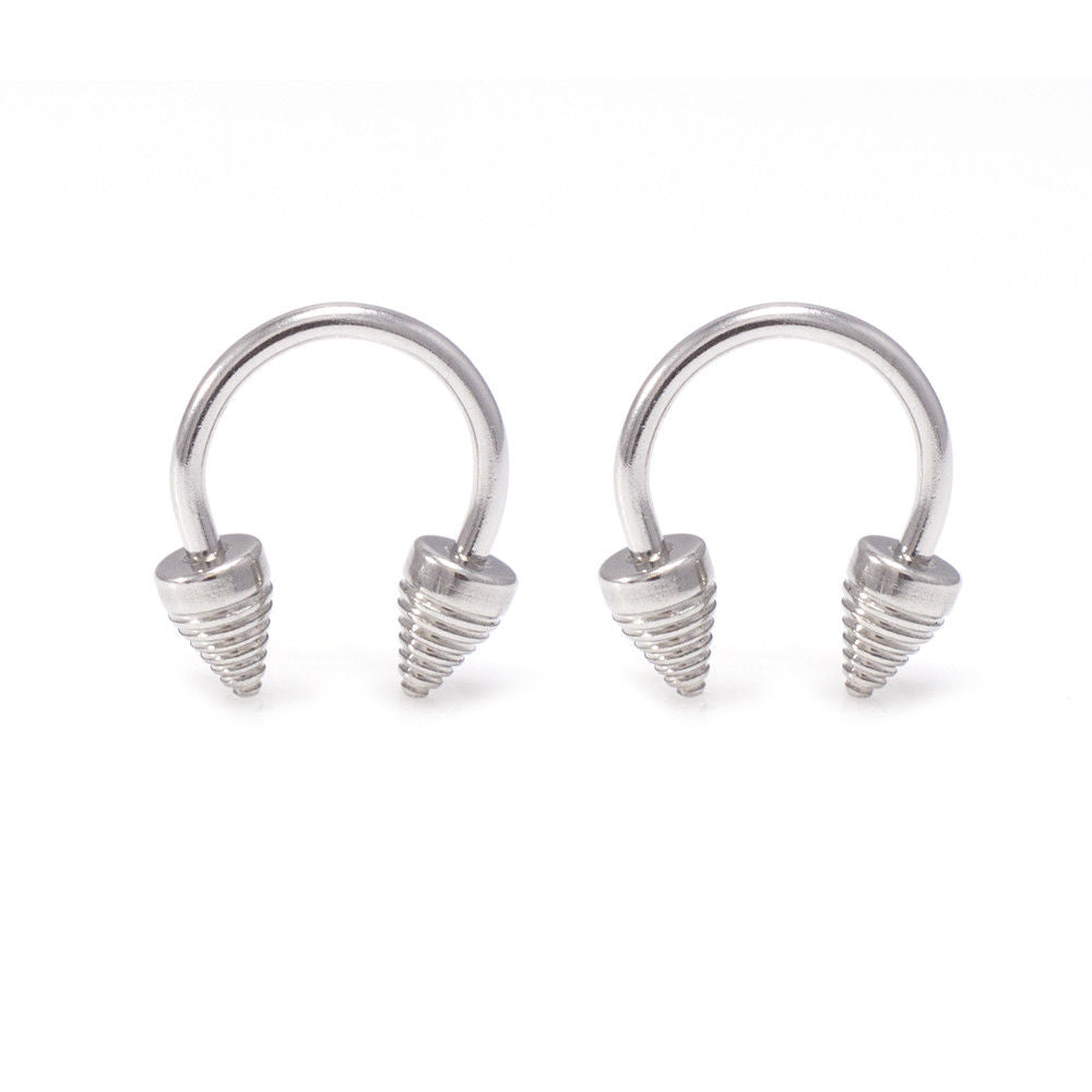Pair of Horseshoe Spiral Spike Design 316L Surgical Steel 14G