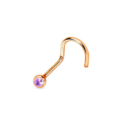 Nose Screw ring Rose Gold IP Over Surgical Steel 18G/20G Press Fit Gem