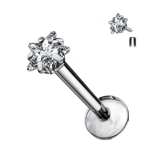 Labret Jewelry with Prong Set Star CZ Internally Threaded Solid Titanium