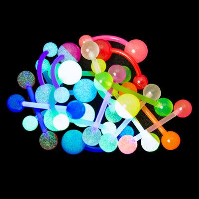 20pcs Glow Flexible Body Jewelry - 14ga Bioflex/Acrylic Belly and Straight Bars