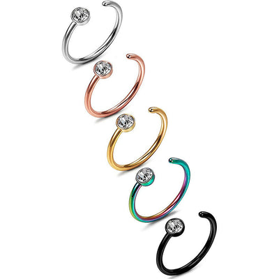 Nose Ring Hoop Jewel Body Ear Piercing 5 Pack Mixed Colors 18G or 20G