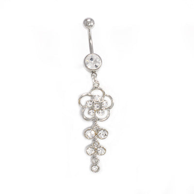 Belly Button Ring 14G Flower Cascade Navel Ring Dangle Clear CZ Gem Jewelry 10mm