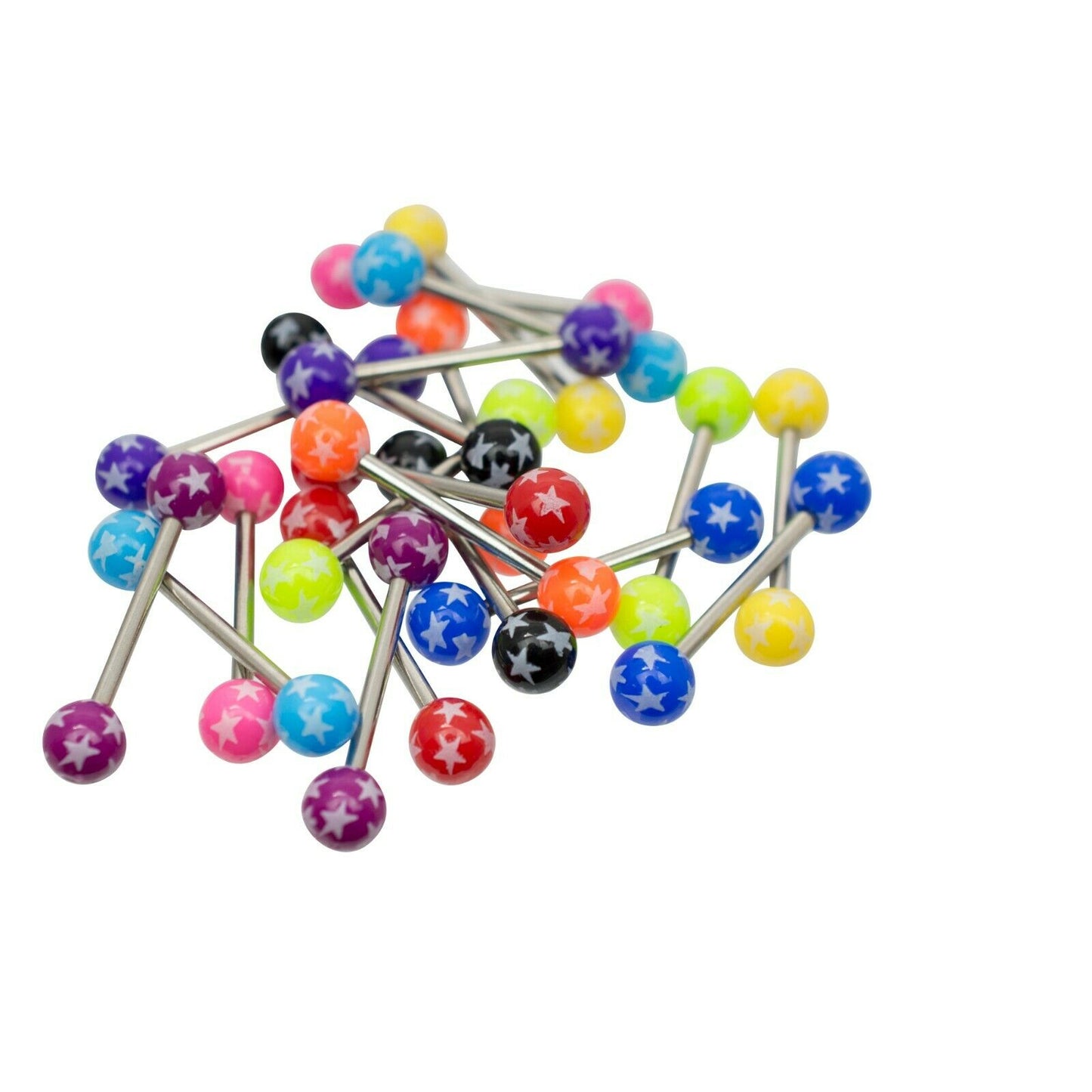 Tongue Barbells Pack of 20 with Acrylic Star Design Assorted Colors 14ga