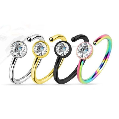 Package of 4 Nose Piercing Hoop with Clear Jewel 20G