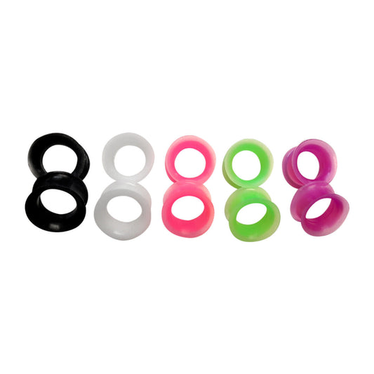 Pair of Extra Wide Silicone Tunnels Ear Gauges Plugs 5 Colors in 8g thru 18mm
