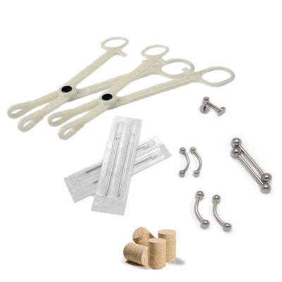18pc. Body Piercing Kit Belly Button,Tongue, Nipple, Lip, Nose 14G & 16G needles