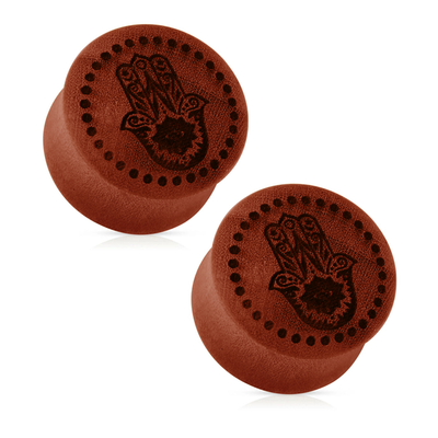 Ear Plugs Organic Wood Hamsa Hand Symbol 00 Gauge to 1 Inch Pair