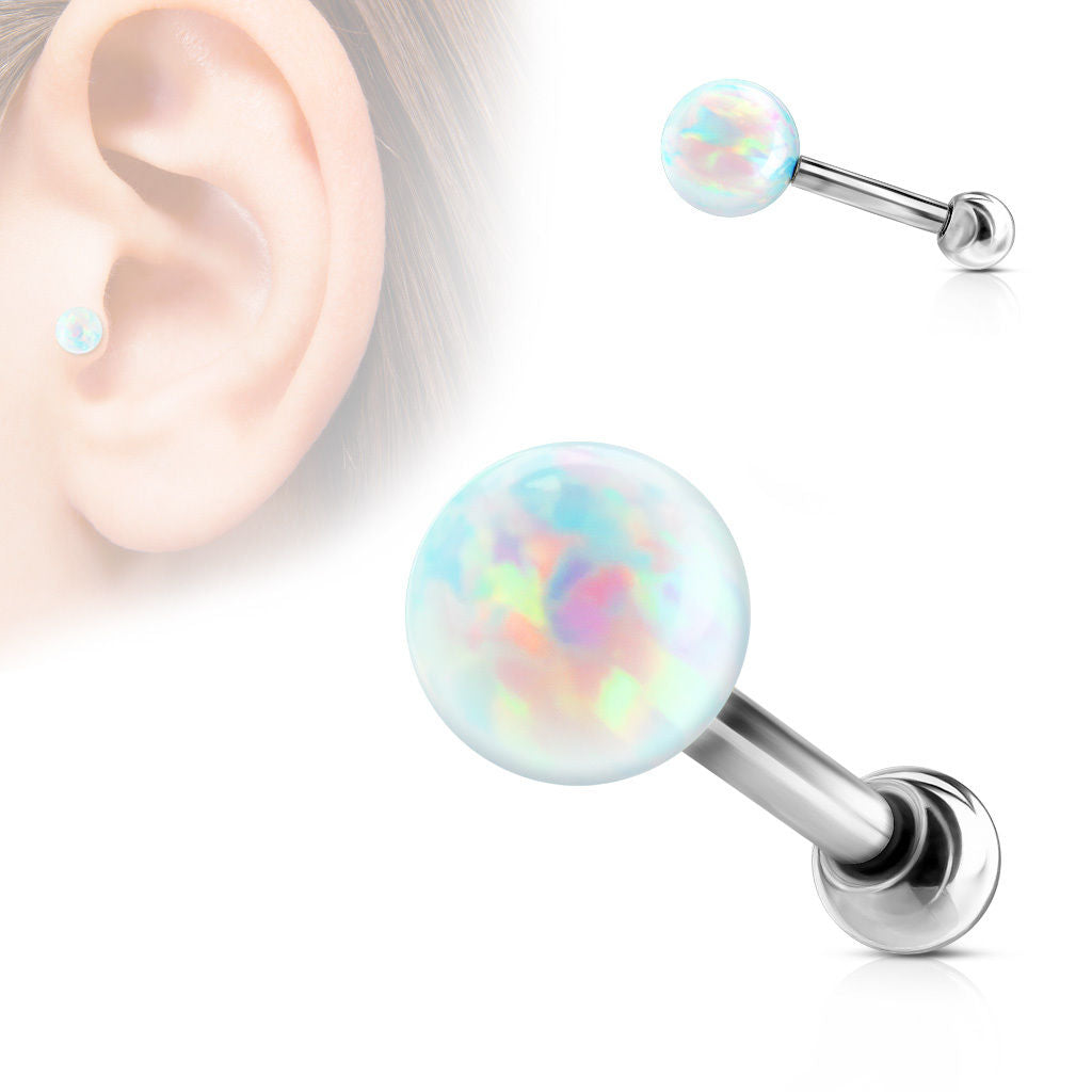 Cartilage/Tragus Barbell 16GA Opal Ball Internally Threaded Surgical Steel