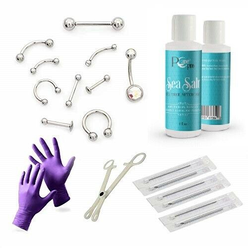 Piercing Kit 19 Pack for Professional Result Externally Threaded Jewelry 14g,16g