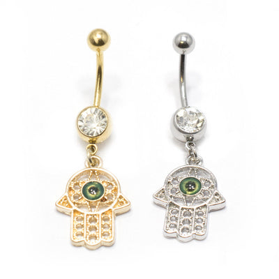14ga Hamsa Dangle Belly Navel Ring - IP Coated Silver or Gold