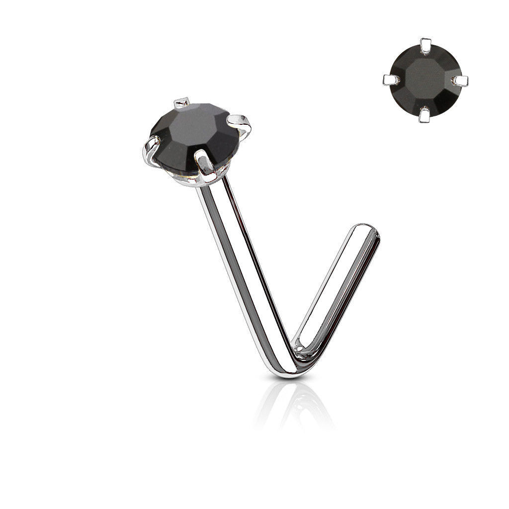 Nose Ring Stud L-Shape Surgical Steel Screw Piercing 3MM Set CZ Gem 20G 18G 6MM