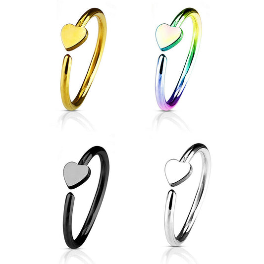 Pack of 4 Nose & Cartilage 20G Hoop Ring Heart Charm Anodized Surgical Steel